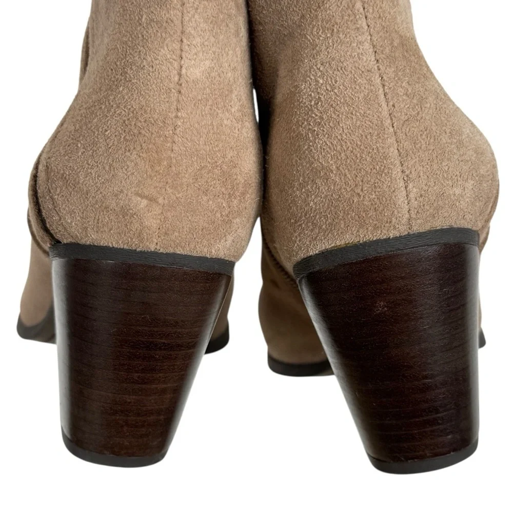 Franco Sarto Domino Suede Block Heel Tan Ankle Boots – Women’s Size 11M